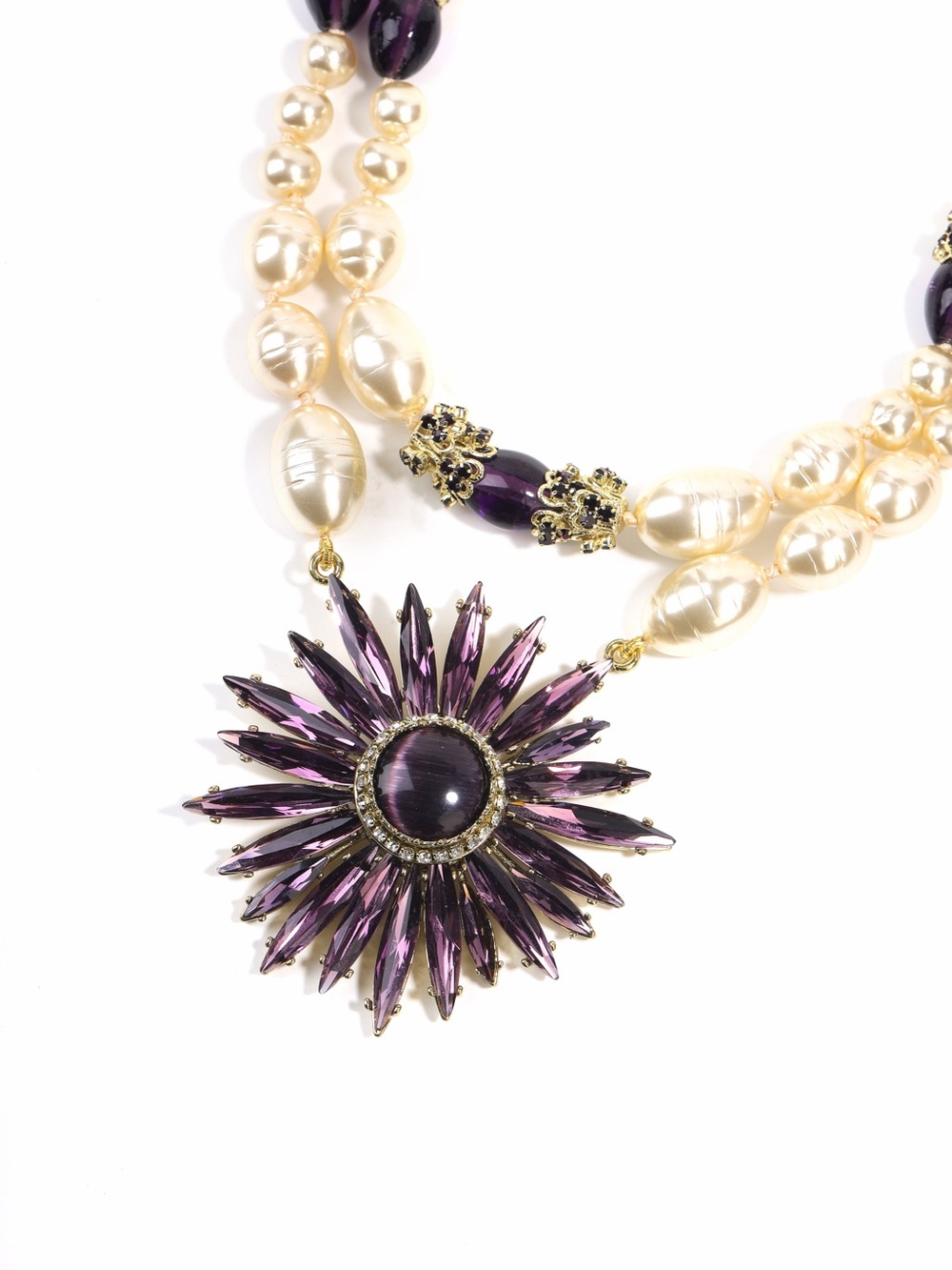 Exclusive unique lady Purple Sunburst Pendant Pearl Necklace